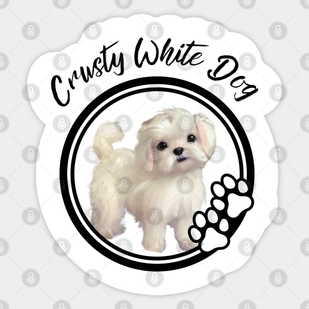 Crusty White Dog with Fluffy Curly Hair Cutest Eyes of Maltese Terrier Puppy Sticker by Mochabonk